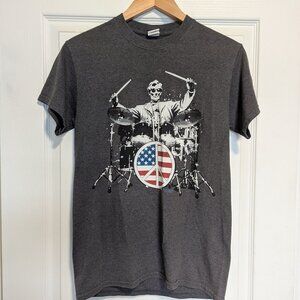 Abraham Lincoln Drum set T-shirt Drummer Mens Small T-Shirt Charcoal